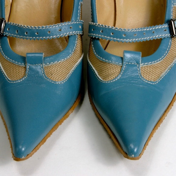 Blue and Tan Avant Gard GFJ  Italian High Heels - Sz 38 EU or 7.5 US - Picture 3 of 16